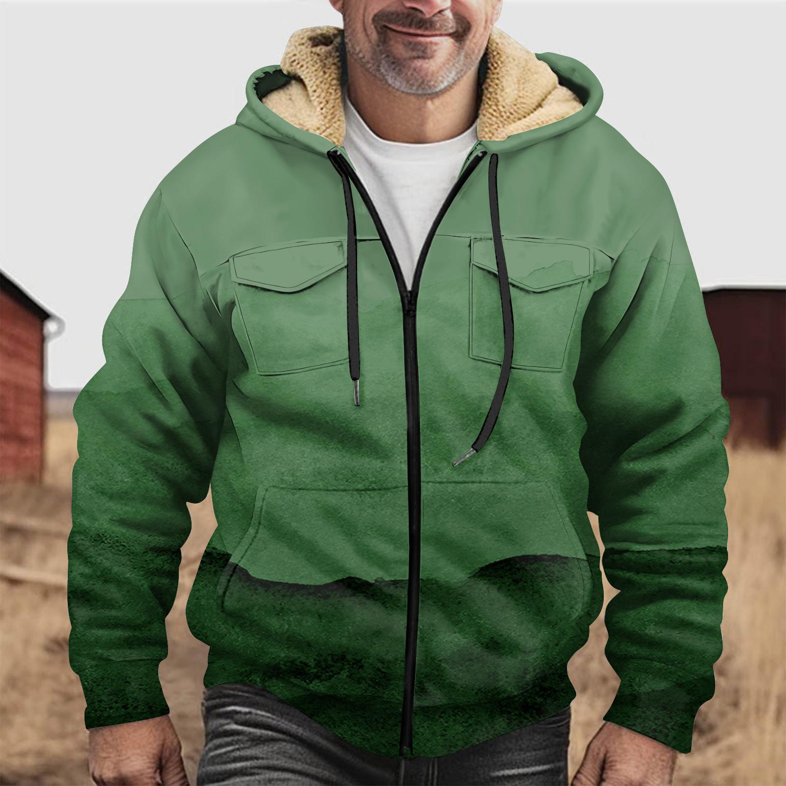Wahaha123 Heren Winter Rits Capuchon Fleece Sweatshirt Met Opgestikte Zak Casual Jack XL groen
