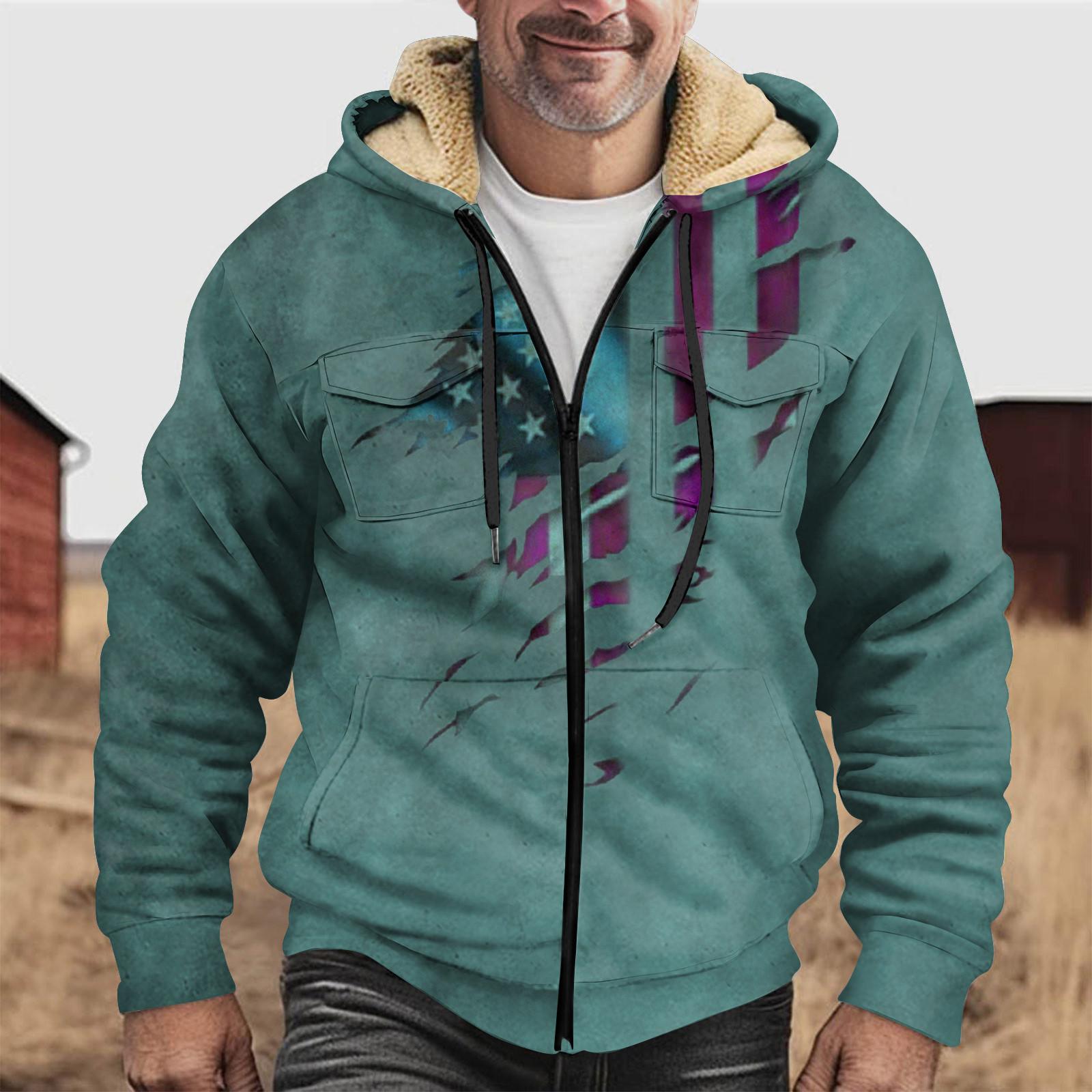 Timoduizhang Heren Winter Rits Capuchon Fleece Sweatshirt Met Opgestikte Zak Casual Jack XL