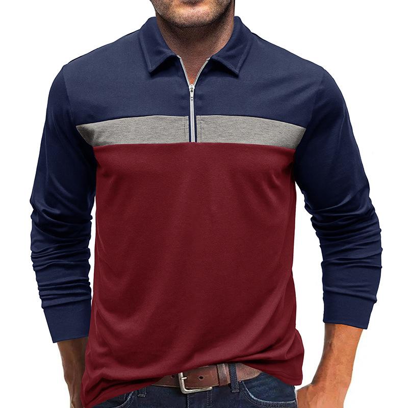 Phoca largha Heren Poloshirts met lange mouwen Casual patchwork Kwartrits Kraagoverhemd Slim Fit Reverskraag Basic T-shirts voor heren Pullover Golfshirt Tee Tops S bordeaux