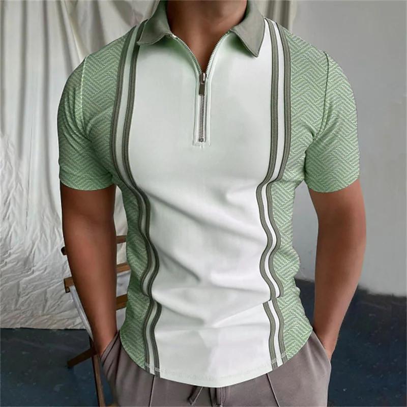Phoca Largha for Men Zomer casual herenpoloshirt, ademend, comfortabel T-shirt met korte mouwen en ritssluiting M