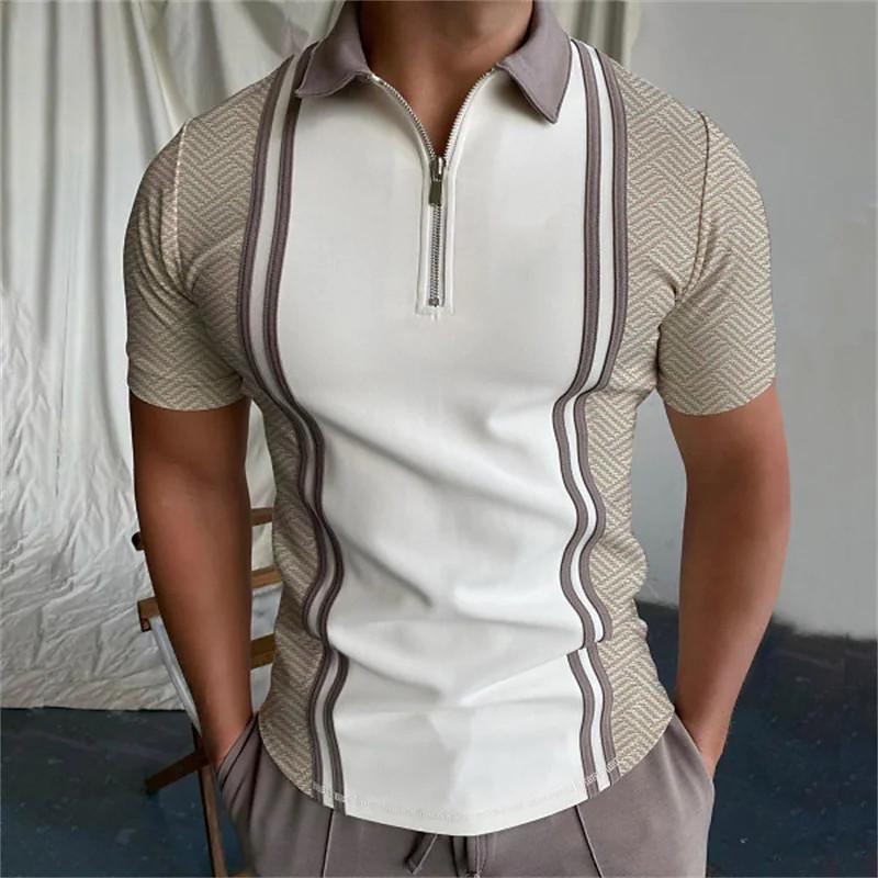 Phoca Largha for Men Zomer casual herenpoloshirt, ademend, comfortabel T-shirt met korte mouwen en ritssluiting M