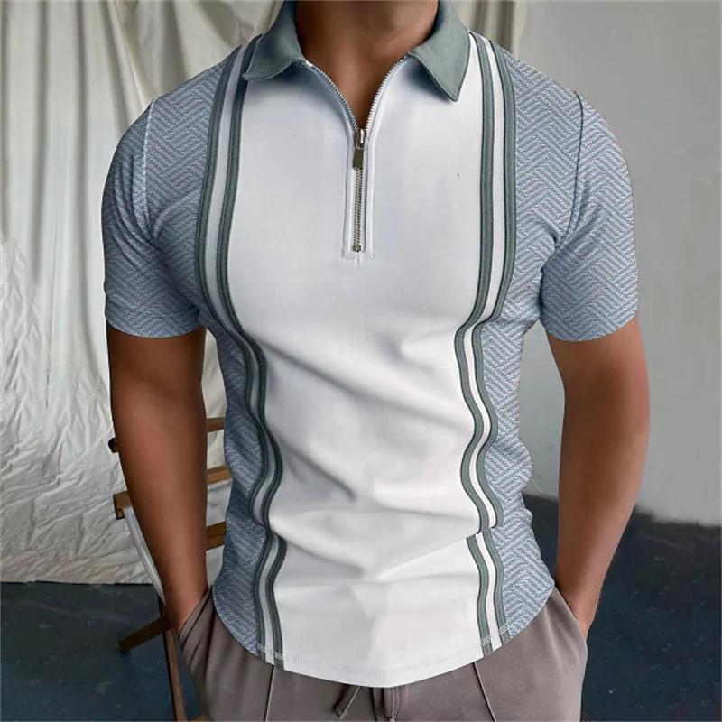 Phoca Largha for Men Zomer casual herenpoloshirt, ademend, comfortabel T-shirt met korte mouwen en ritssluiting XXL