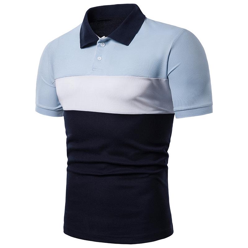 HerSight Heren zomer T-shirt met revers en korte mouwen Heren jeugdmode casual bedrukte POLO-shirts voor heren 3XL lichtblauwe kleur