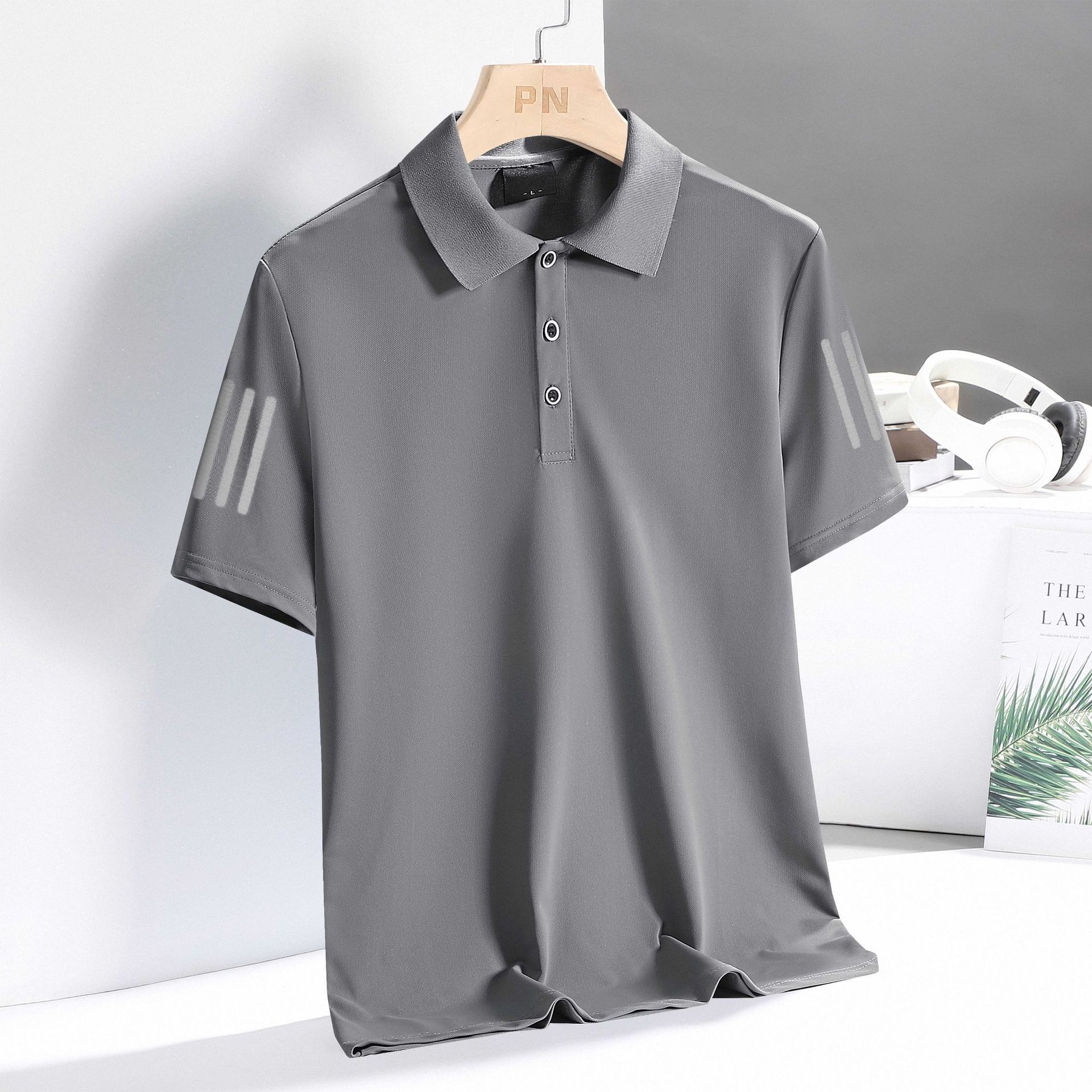 Phoca largha Zomerpoloshirts voor heren Korte mouwen Hardlopen T-shirt met 3 knopen Casual training T-shirts Sneldrogend Vochtafvoerend Kraag Actieve atletische golfpolo's 6XL grijze kleur