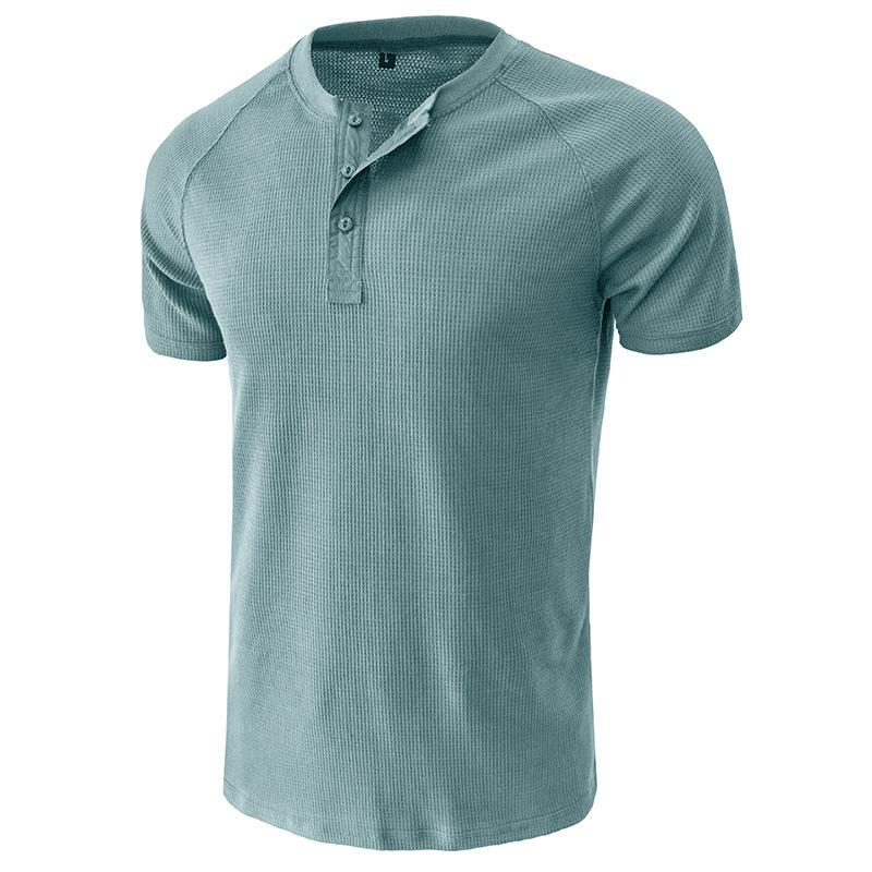 Phoca largha Heren Slim Fit Korte Mouw Wafel Henley Shirts Casual Atletische Workout T-shirts voor Heren 3-Knoop Sport T-shirt Zomer Vochtafvoerende Basic Tops XXL blauw