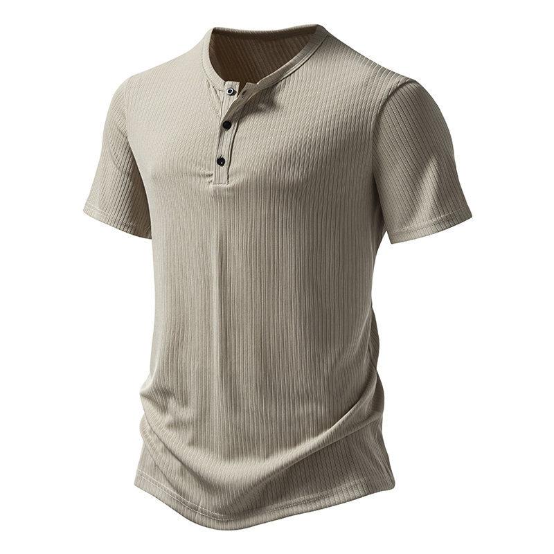 Phoca largha Heren Zomer Casual Geribbelde Slim Fit Henley Shirts Ademende Workout Atletische T-shirts Shirt Knoop Basic Tops voor Heren Lichtgewicht Korte Mouw T-shirts L kaki