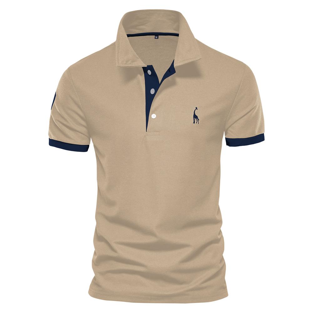 AIOPESON Zomer T-shirt met korte mouwen Herenpolo Business Casual poloshirt Heren Slank Mode Herenpolo Katoen Hoogwaardig T-shirt Eenvoudig Buiten M kaki