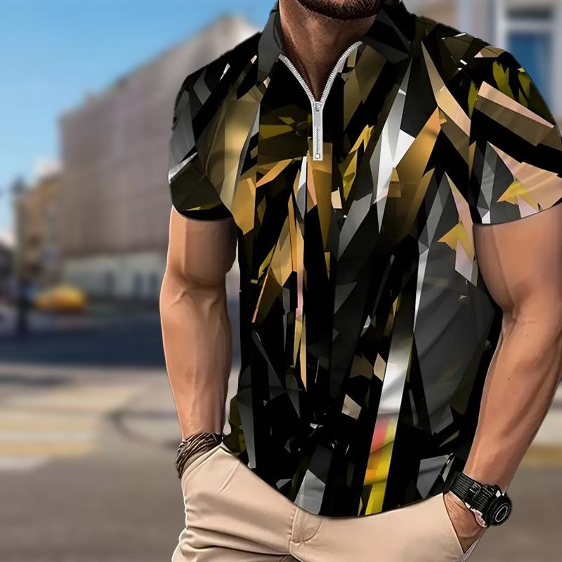 Happy Show Heren Shirt Polo Casual Rits Korte Mouw Mode Casual Rits Zomer Lente Regular Fit Glasprint 3D Print Shirt XL zwart