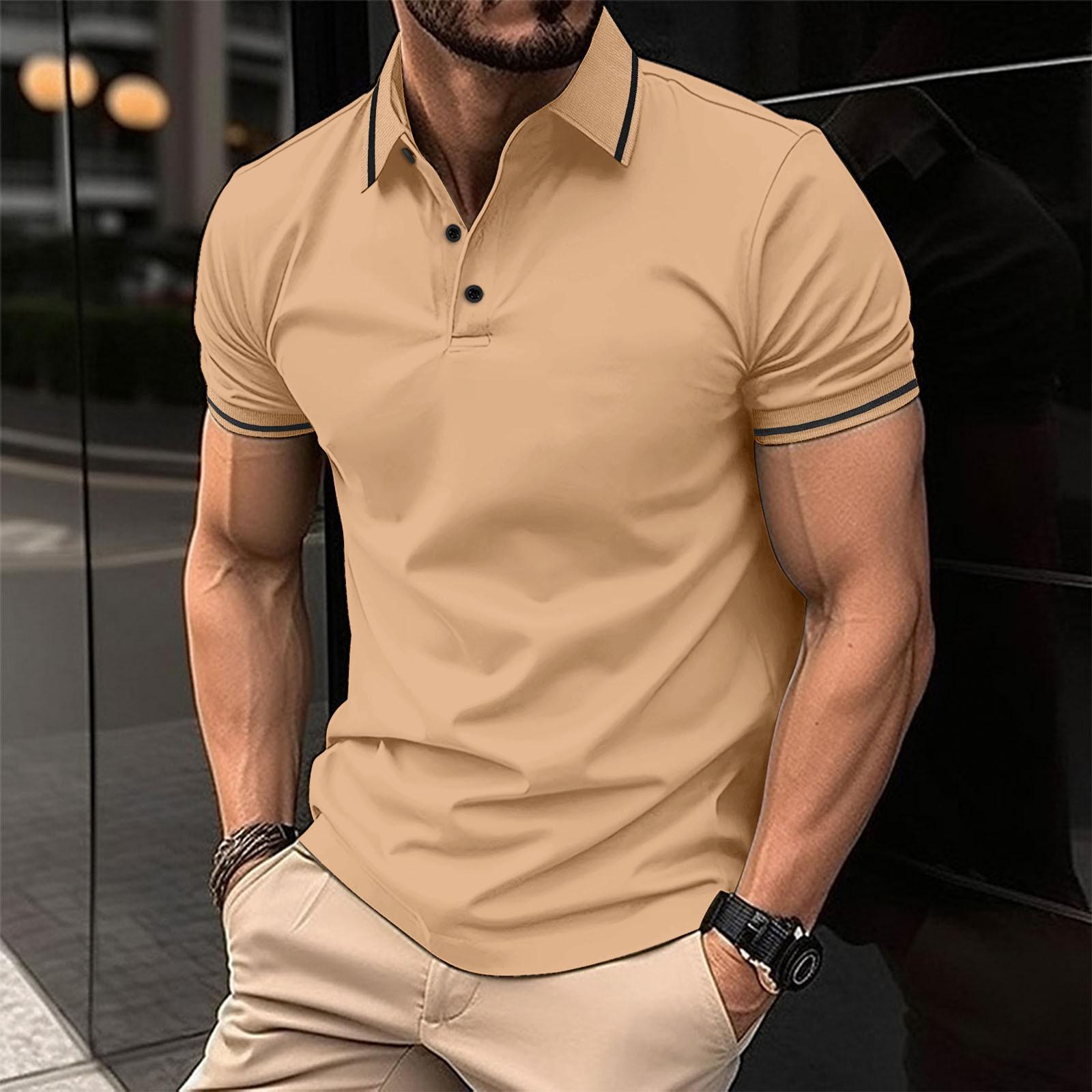 Top Men Wardrobe 2023 Zomer Heren Polo met Geknoopte Geribbelde Kraag en Sportief Design XXXL geel