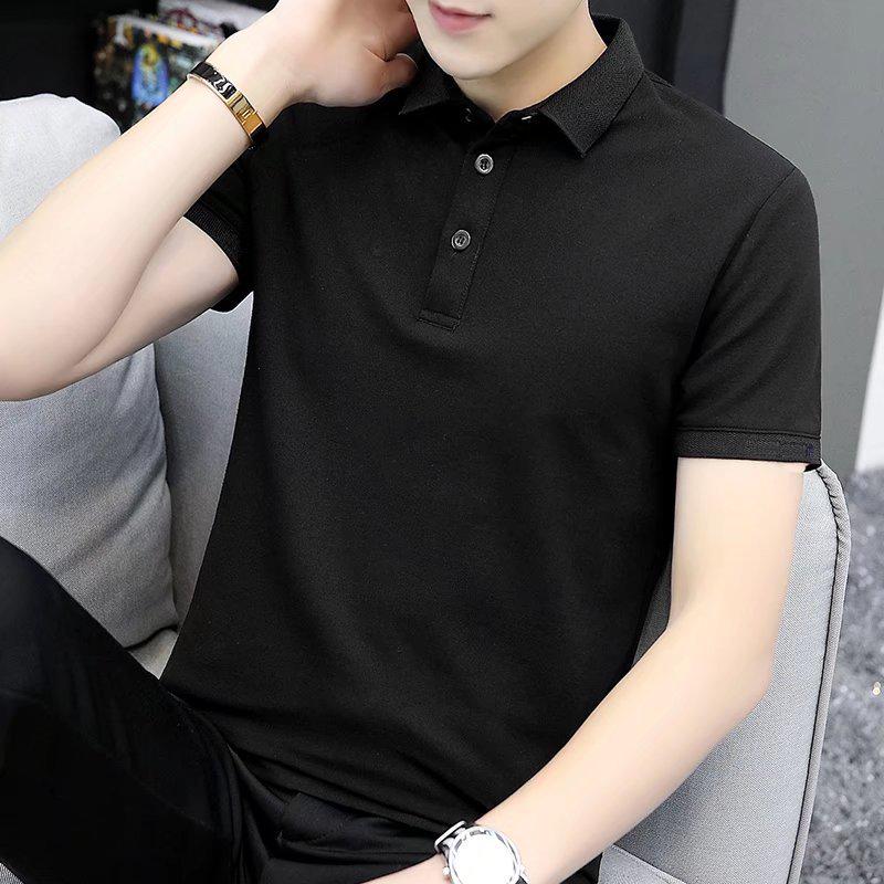 VantaGoods Trendy zomers poloshirt voor heren in Koreaanse stijl, effen kleur - zakelijk casual T-shirt met korte mouwen en revers. L zwart
