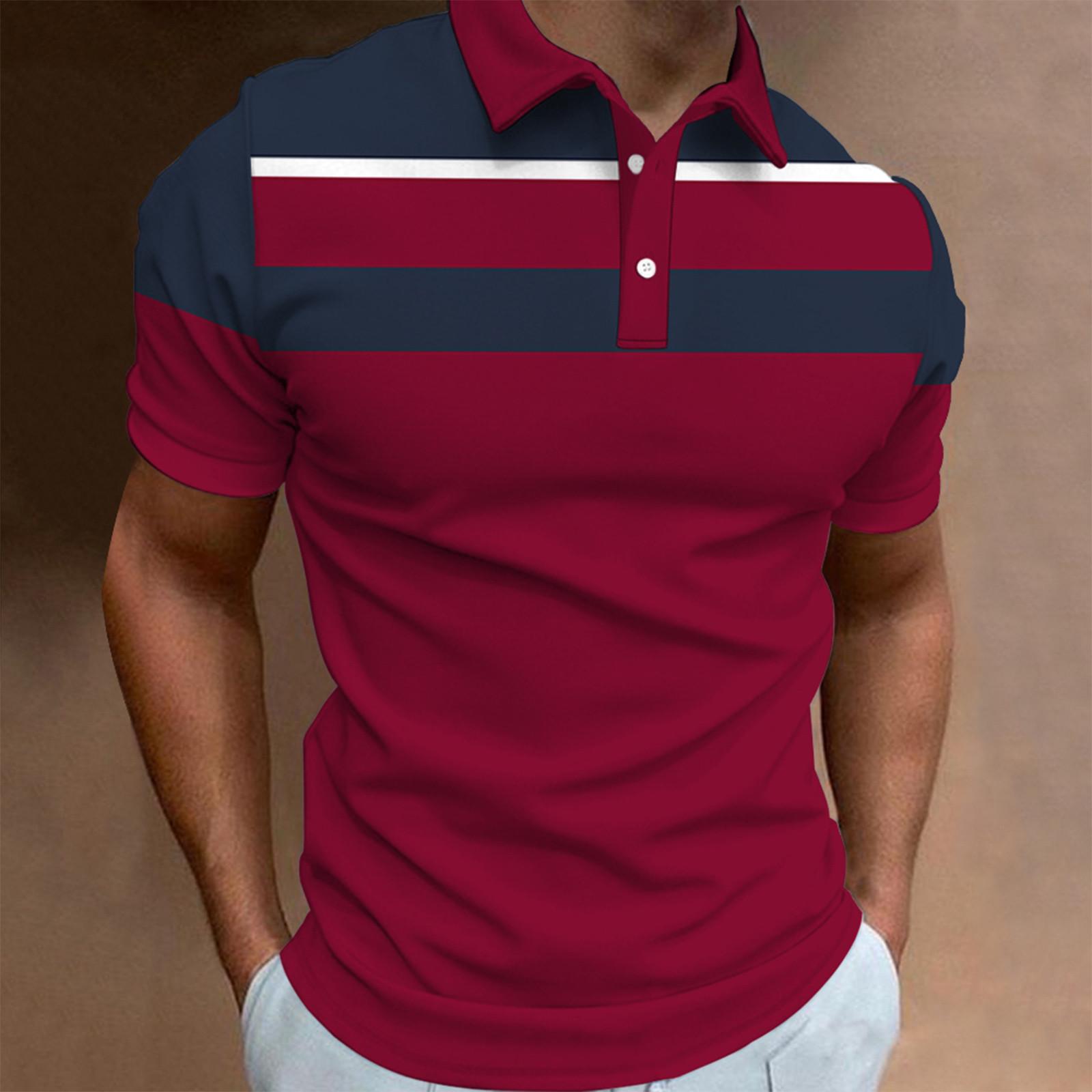 Wahaha123 Herenoverhemd Golfshirt Retro kleurcontrast Buiten Straat Korte mouwen Button-Down Print Kleding Kleding Modeontwerper Casual Ademend M wijn