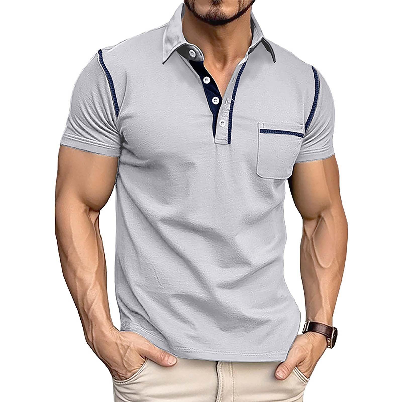 Ren Bag Zomer Europees en Amerikaans heren korte mouwen heren revers T-shirt kleur blokkerende top XL wit