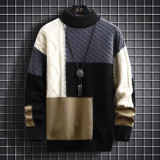 Big Thumb 2023 Herfst Winter Mannen Trui Warme Mode Stiksels Kleur Bijpassende Trui Ronde Hals Trui Verdikte Gebreide Trui S-3Xl M zwart