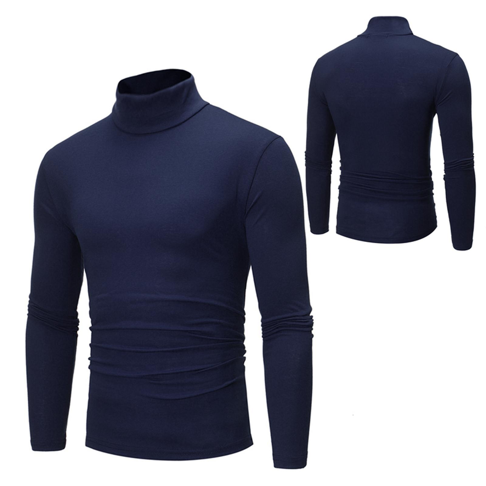 Fldy Casual slim-fit thermisch onderhemd met hoge hals en lange mouwen voor heren, thermisch basisshirt XXL marineblauwe kleur