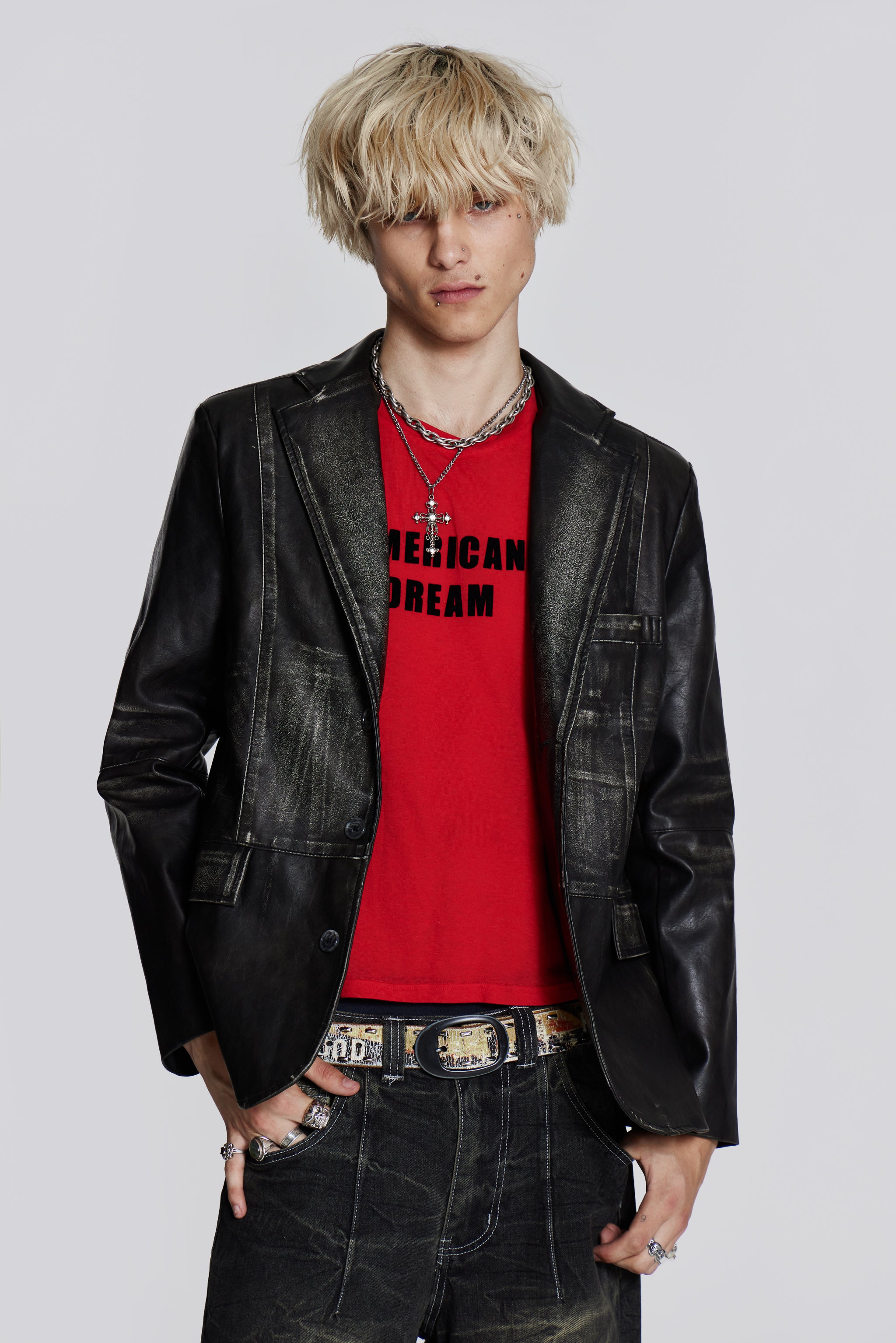 Jaded Man Ash Faux Leather Blazer