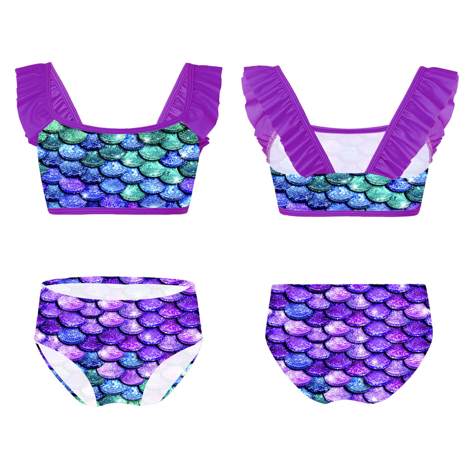 WinYing Meisjes bikinisets zeemeermin badmode tweedelig badpak badmode voor kinderen van 1-16 jaar 5-6 Years paars