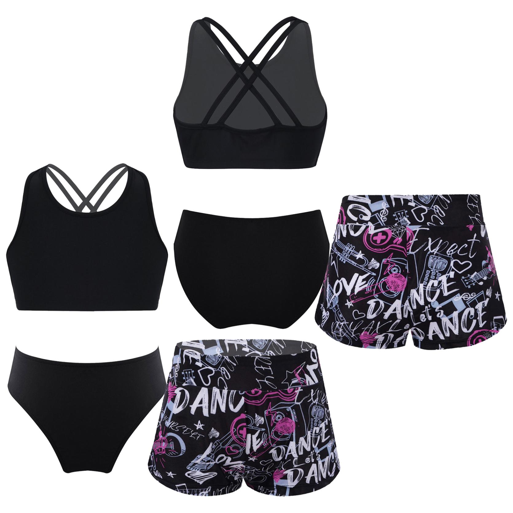IEFiEL Meisjes Kids Tankini Set Sport Badpak Vest Top met shorts en slips Dans Gymnastiek Badkleding 11-12 Years zwart/wit
