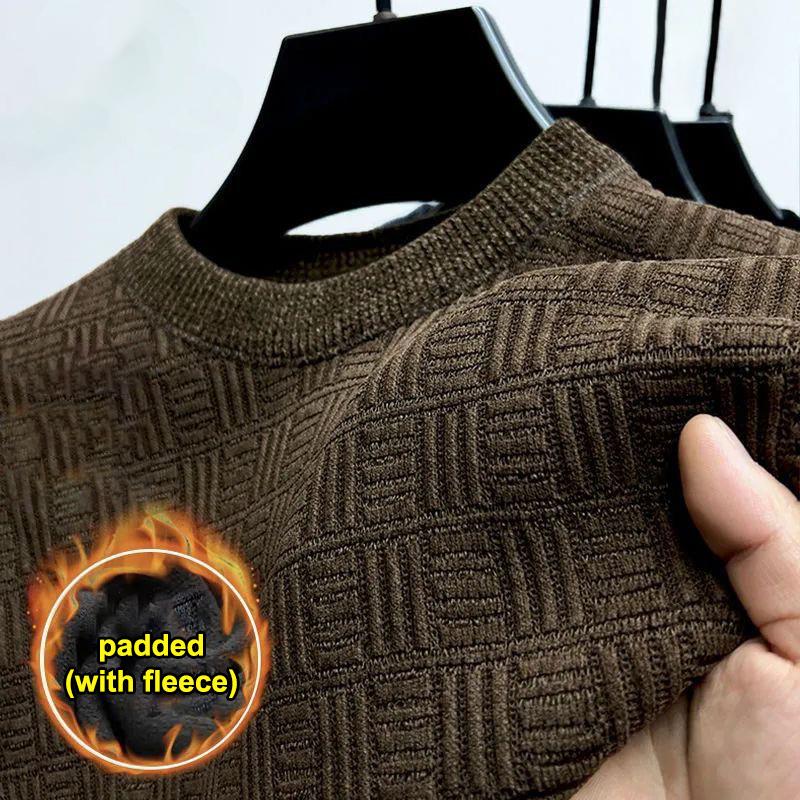 Fuxueting Nieuwe dikke gebreide trui voor heren, driedimensionale jacquard, hoogwaardige warme vrijetijdsjas met ronde hals, trui 4XL lichtbruin