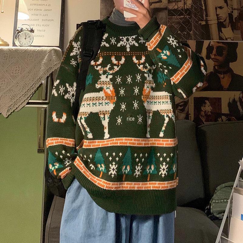VantaGoods Winterjas in Hong Kong-stijl voor koppels en losse Koreaanse kersttrui voor jongens XX-Large groen