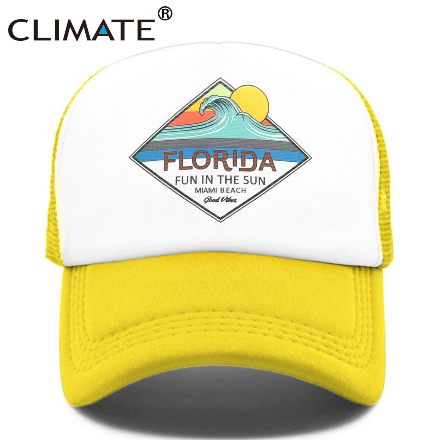 RetroZ KLIMAAT Florida Trucker Cap Hoed Miami Seaside Beach Mesh Cap Vakantie Sandbeach Sea Wave Surfing Hat Cap voor Unisex Vrouwen Jeugd Kid 52to55cm Head