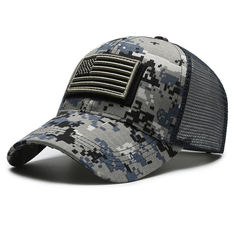 ONIHUA Camouflagesticker geborduurde baseballpet Netcap Heren Outdoor Velcro Cap Peak Cap blauw