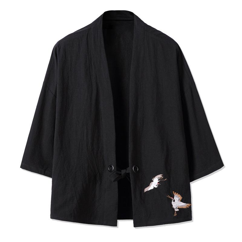 LAOHU Borduurwerk Haori Kimono Harajuku Japanse Stijl Plus Size Mannen Samurai Kostuum Yukata Aziatische Kleding Cardigan Vrouwen Jas XXL zwart