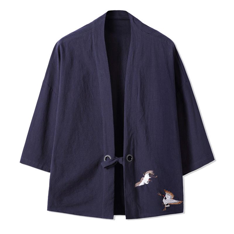 LAOHU Borduurwerk Haori Kimono Harajuku Japanse Stijl Plus Size Mannen Samurai Kostuum Yukata Aziatische Kleding Cardigan Vrouwen Jas S marineblauwe kleur