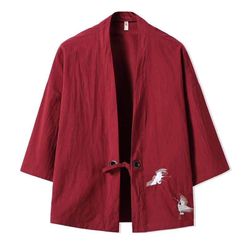 LAOHU Borduurwerk Haori Kimono Harajuku Japanse Stijl Plus Size Mannen Samurai Kostuum Yukata Aziatische Kleding Cardigan Vrouwen Jas S rood