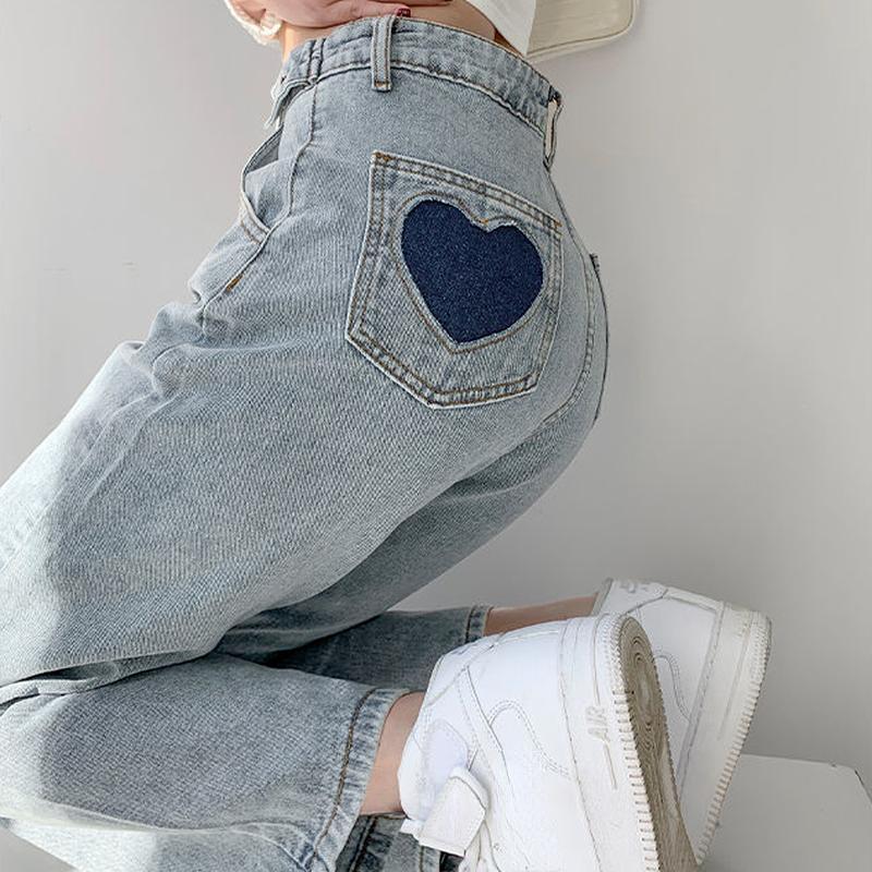 NiXis Dames Jeans Broek Vintage Hoge Taille Koreaanse Stijl Wijde Lengte Broeken All-match Losse Mode Streetwear Vrouwelijke Kleding 2XL blauw
