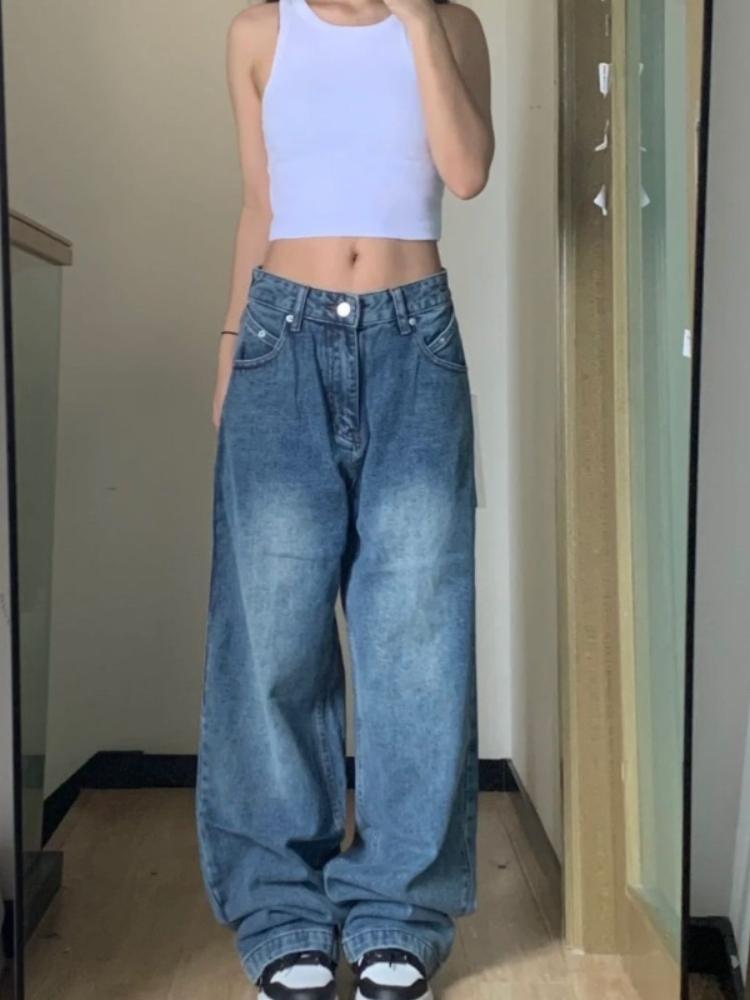 Transmission Gate Vrouwen wijde pijpen jeans vintage Y2k streetwear baggy denim broek casual oversized hoge taille vrouwelijke broek Koreaanse mode 5XL blauw