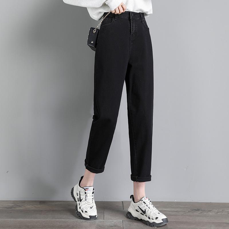 CANVAUS Lente en herfst damesjeans Harlan broek Losse spijkerbroek Dunne elastische radijspopsbroek Lange broek Denim broek Negenkwart broek 32 zwart