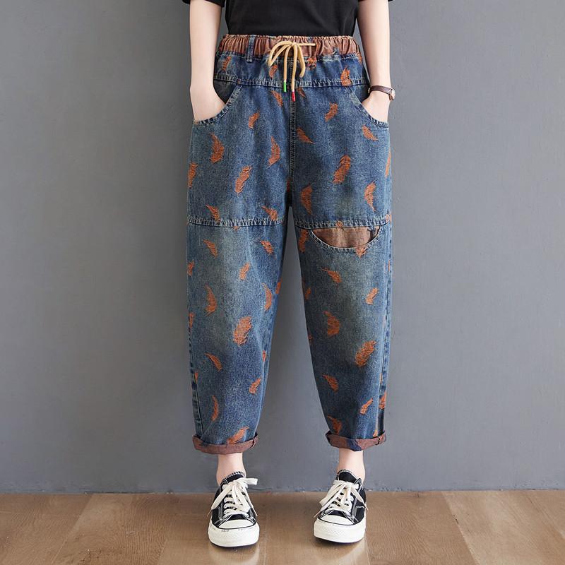 CANVAUS Lente en herfst damesjeans retrostijl plus maat losse comfortabele elastische tailleband mode casual jeans 3XL