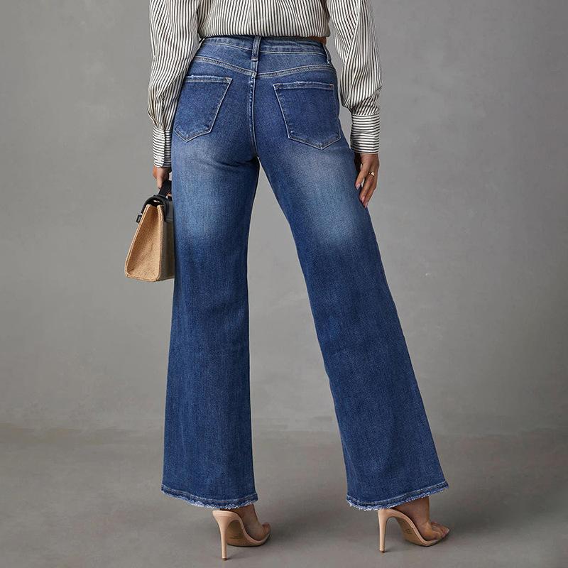 Omena Wijde pijpen rechte mode vintage stretch dames jeans 2XL blauw
