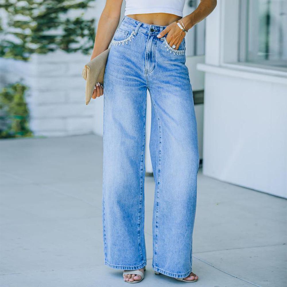 Omena Stijlvolle casual los gewassen damesjeans L blauw