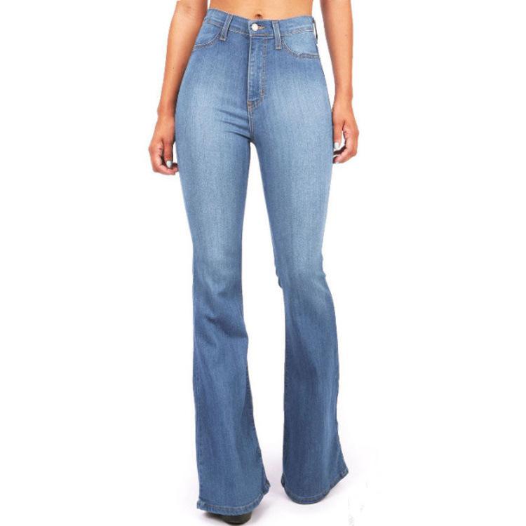 TryTry Europese en Amerikaanse damesjeans Gewassen Slim Afslankende Micro-flared Broeken XXXXL lichtblauwe kleur