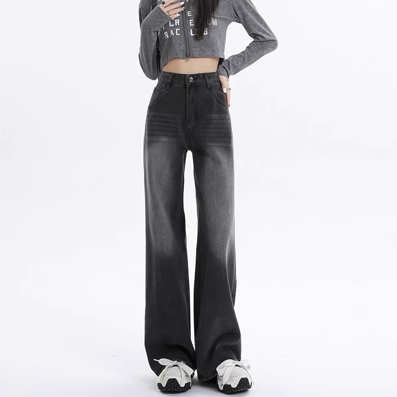 SHEMAN Retro Losse Casual Wijde Pijpen Jeans Vrouwen 2023 Herfst Nieuwe Mode Zwart Grijs Grote Maat Slanke Rechte Broek Drape denim Broek 2XL zwart