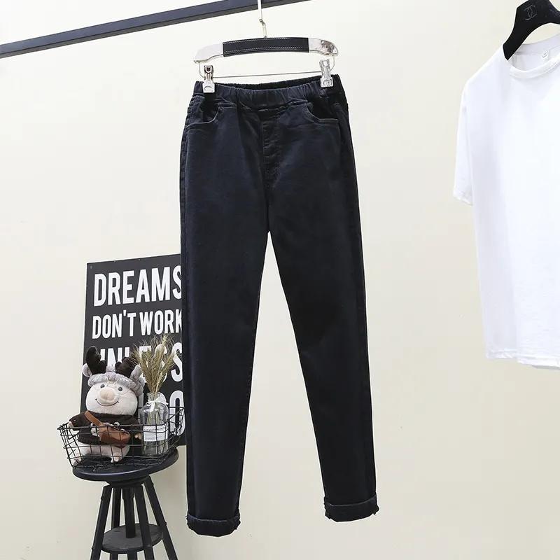 Twelve Month Stretch Skinny Jeans Vintage Denim Broek Hoge Taille Elastische Band Slanke Potlood Broek Mom Jeans Plus Size XXXXL zwart