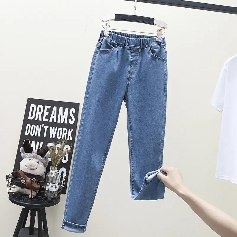 Twelve Month Stretch Skinny Jeans Vintage Denim Broek Hoge Taille Elastische Band Slanke Potlood Broek Mom Jeans Plus Size XL lichtblauwe kleur
