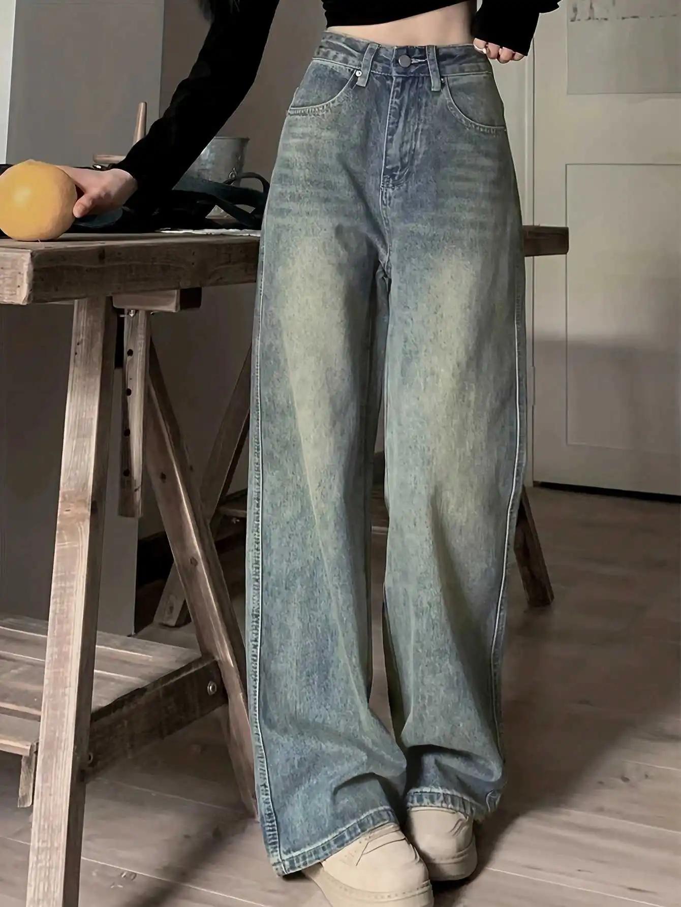 Alice Fashion Comprehensive Koreaanse Chic Vintage Baggy Blue Jeans Vrouwen Harajuku Hoge Taille Denim Vintage Broek Vrouwelijke Retro Mode 2000s Wijde Broeken 2024 XXL blauw