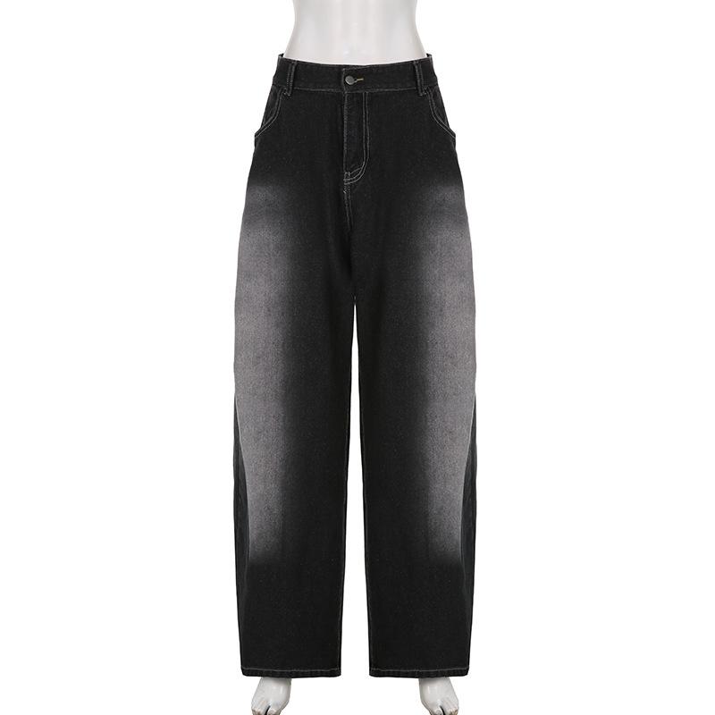 KH55NP Streetwear Oversized Jeans Vrouwen Baggy Hoge Taille Wijde Pijpen Denim Cargo Broek Harajuku Y2k Vintage Mom Jeans S zwart