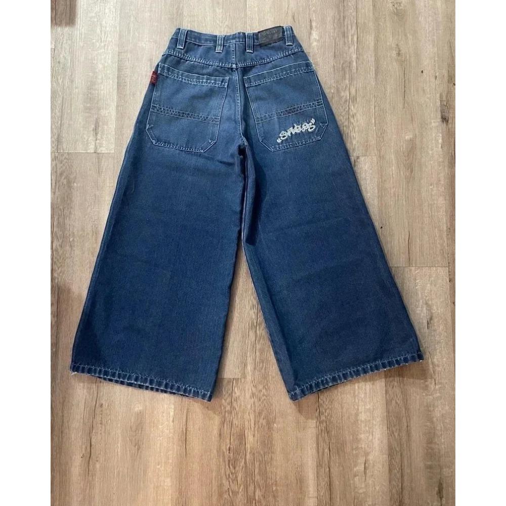 GEMTIDE Geborduurde Baggy Jeans Y2K Kleding Mannen Vrouwen Harajuku Hip Hop Geborduurde Vintage Blauwe Baggy Jeans Lage Taille Wijde Pijpen S