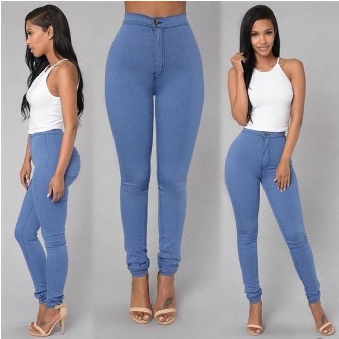 Mingxin clothing Dames stretch jeans buikcontrole pull-on jeggings hoge taille skinny jeans leggings met zakken trendy casual 3XL denimblauwe kleur
