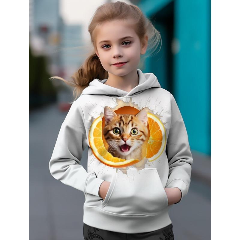 ETST WENDY 09 Kinderen Hoodies 3D Print Cartoon Kat Oranje Motieven Streetwear Jongens Meisjes Sweatshirts Oversized Hoodie Kawaii Truien Trainingspakken 100