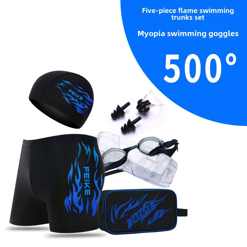 VantaGoods Sneldrogende zwemset voor heren: Vlammenbroek, bril, pet - comfortabele, grote boxershorts voor warmwaterbronnen 5XL (recommended 175-200 jin)