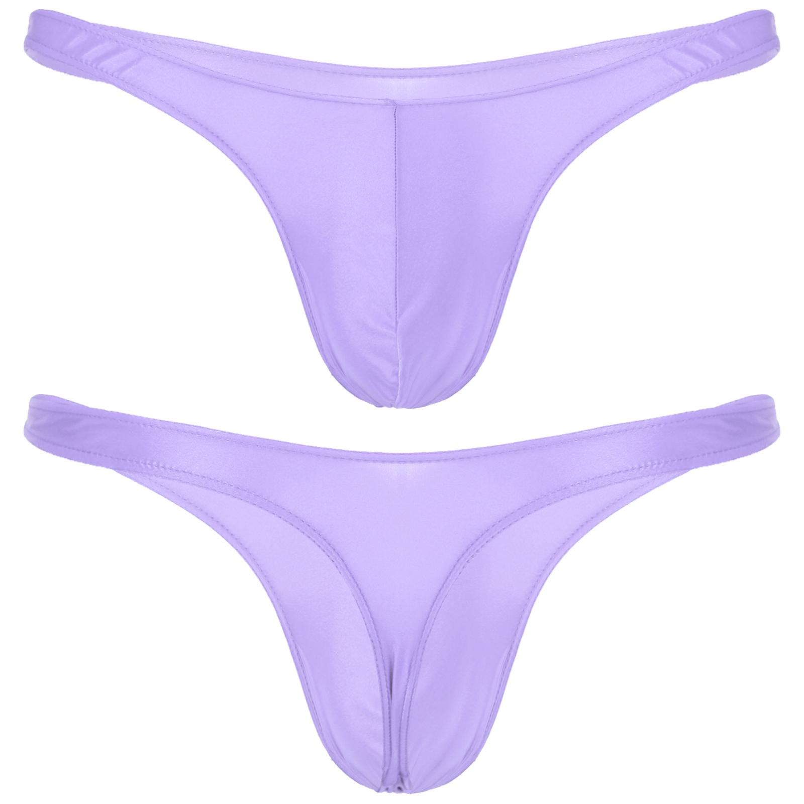 Sxiwei Swimwear Mens Swimsuit Glossy Bulge Pouch Thongs Mini Bikini Underwear Low Waist Briefs Underpants Swimwear Bath Briefs Panties XL paars
