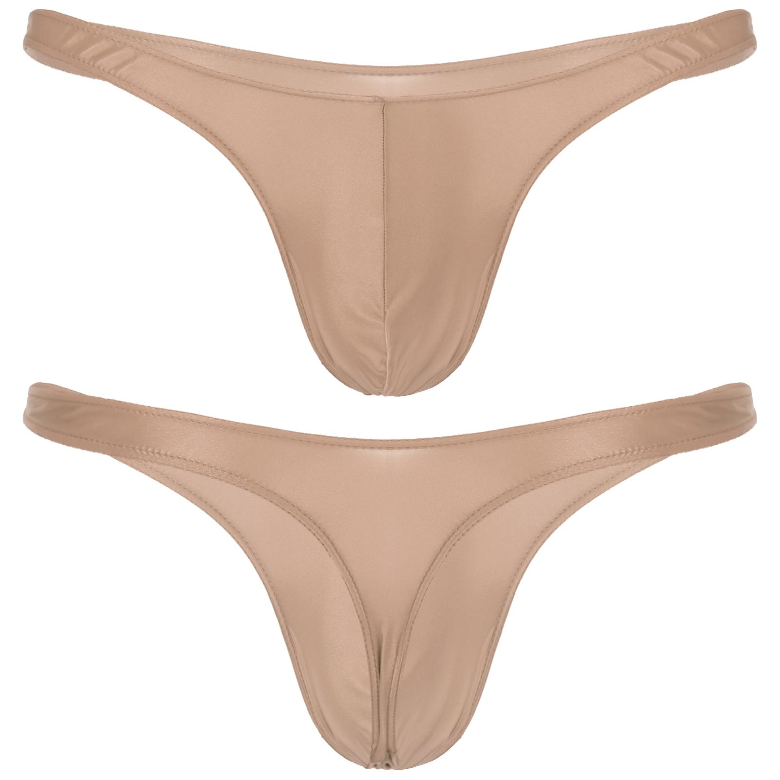 Sxiwei Swimwear Mens Swimsuit Glossy Bulge Pouch Thongs Mini Bikini Underwear Low Waist Briefs Underpants Swimwear Bath Briefs Panties XXL koffie