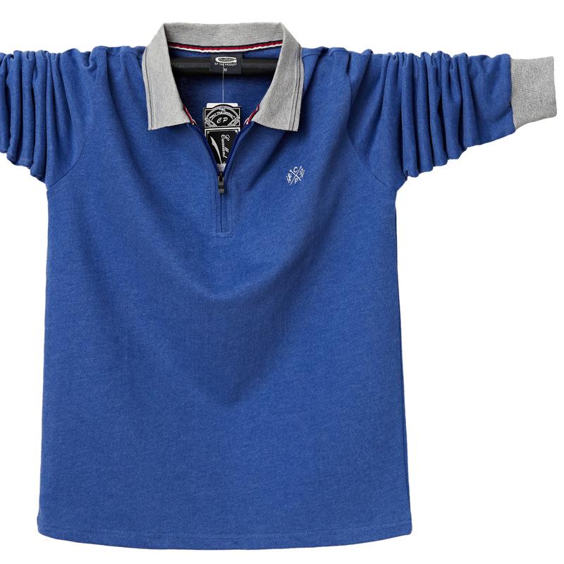 Phoca Largha for Men Nieuwe herfst herenkleding lange mouwen POLO shirt heren casual losse revers rits T-shirt plus size M-6XL 6XL blauw