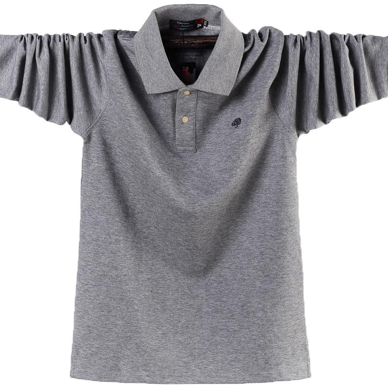 Phoca Largha for Men Nieuwe Heren Poloshirt Lange Mouw Poloshirt Business Casual Katoen Mannelijke Top Tees Plus Size 6XL XL grijs