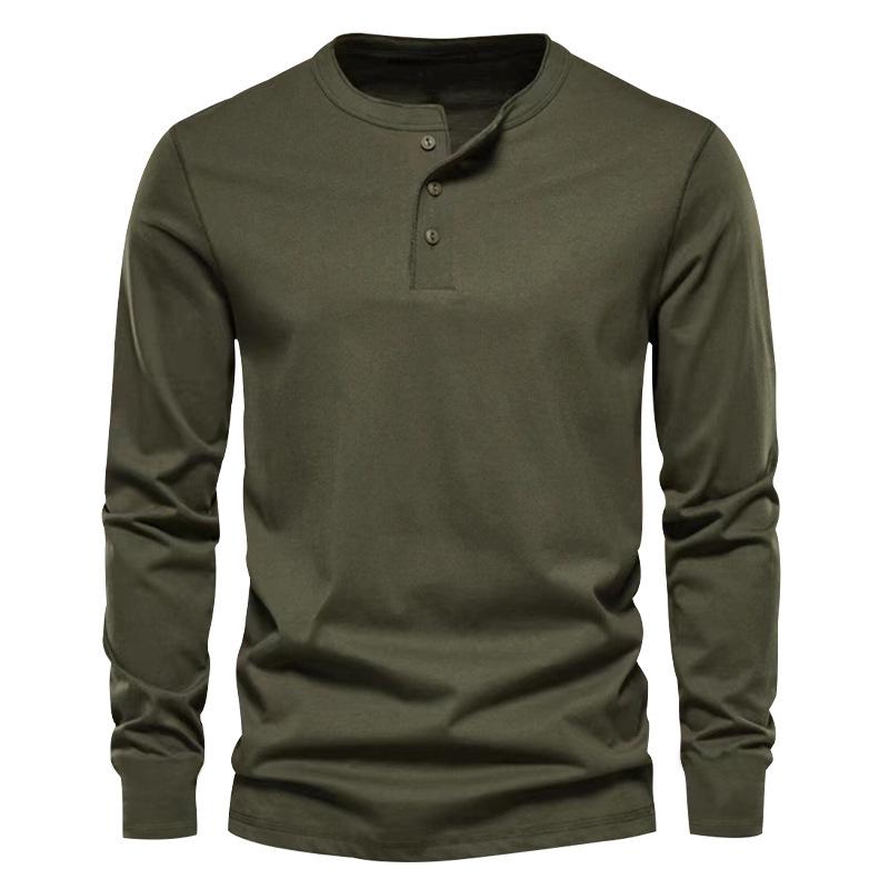 WowClassic Heren Muscle Henry Herfst T-shirt Man Wit Zwart Groen Basic Top T-shirts met lange mouwen en ronde hals 3XL legergroene kleur