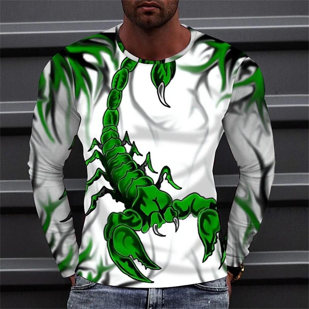 Nihao Nieuwe Herfst Mannen T-shirt Dier 3D Print Schorpioenen O-hals Lange Mouw Mode Mannen Shirt Casual Straat Oversized T-shirt 6XL